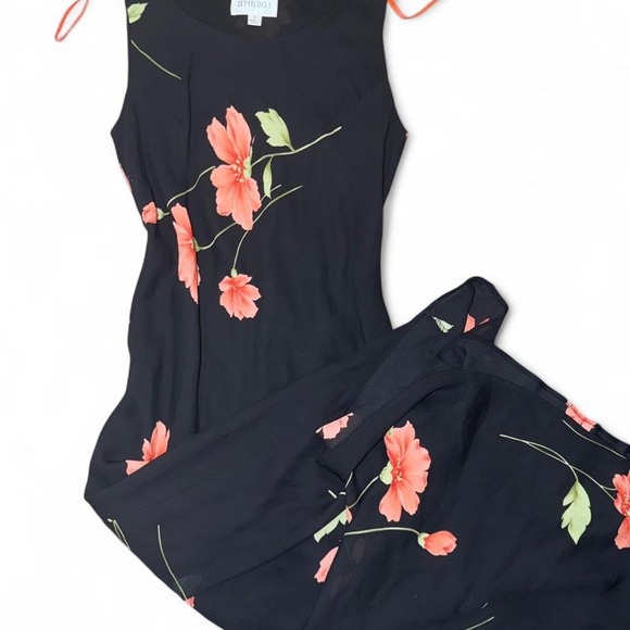 Vintage Y2K black floral slip dress classic early 2000s silhouette - Picture 5 of 5